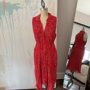 Anthropologie - Red Floral Dress w/ Belt